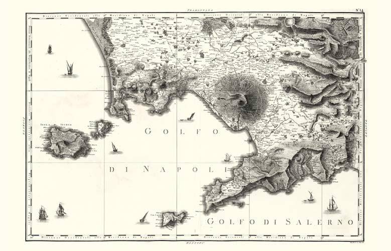 Carta geografica antica della regione Campania.